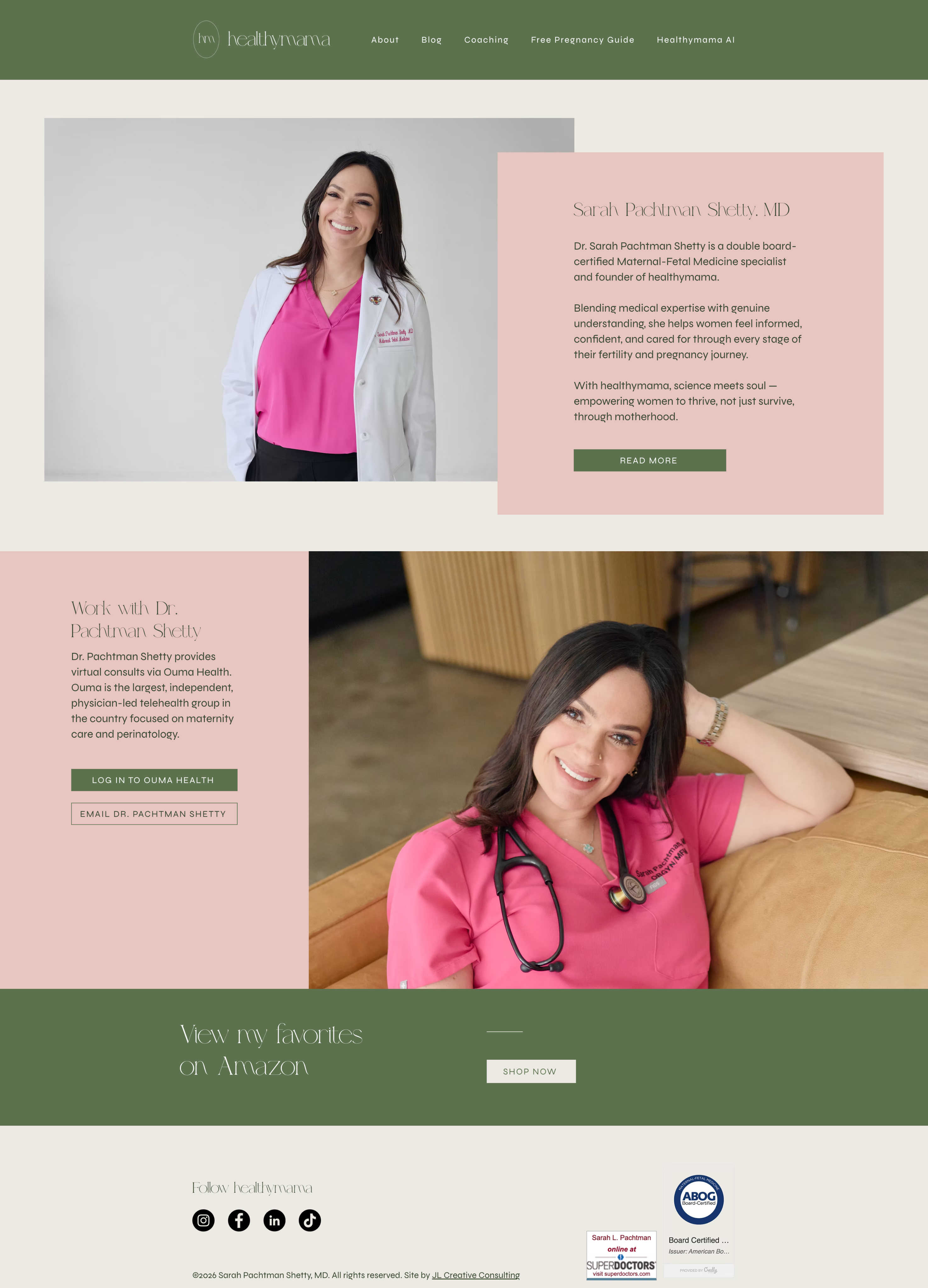 Healthy Mama Doc homepage, a maternal health practice site designed by Jess Luszcz.