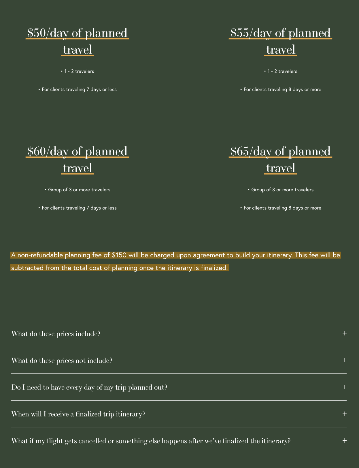 Rooted Earth Travel pricing and packages page design.