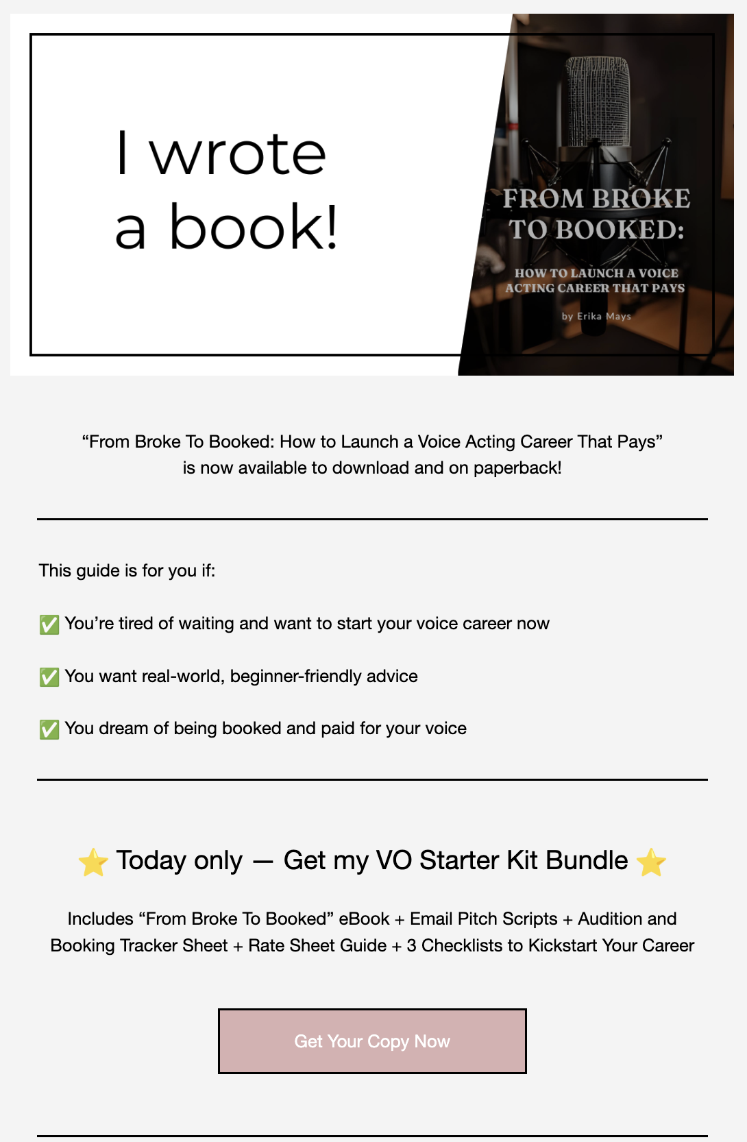 Follow-up launch email design with the book cover and buy links.